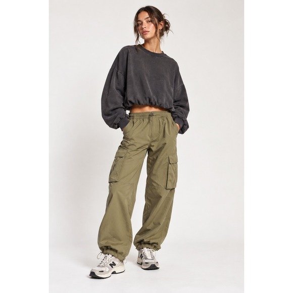JoyLab Tops - JoyLab Charcoal Grey Cropped Balloon Sleeve Sweatshirt Pullover Size L